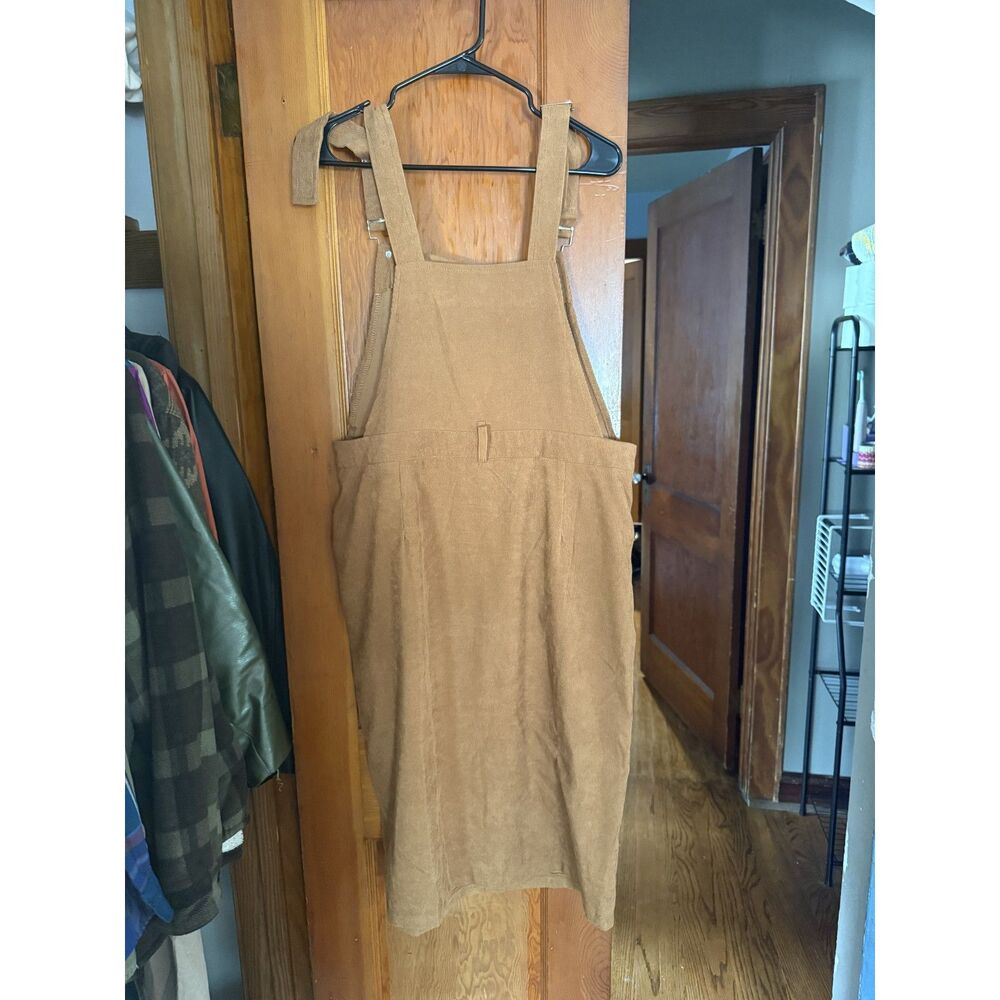 Brown Suede Corduroy Overall Dress